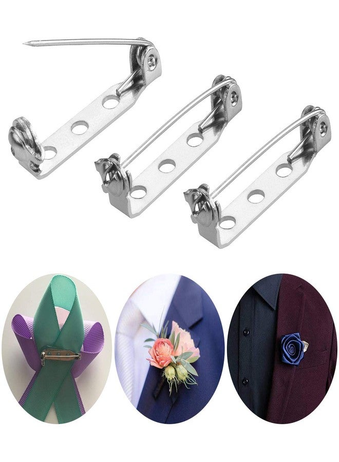 AConnet 100 Pcs Silver Tone Pin 1 Inch Corsage Pins Backs Back Clasp Brooch Bar Safety Pins Findings with 3 Holes Safety Locking for Making Corsage, Name Tags, Badges, Citation Bars, Jewelry Making by AConnet - Image 4